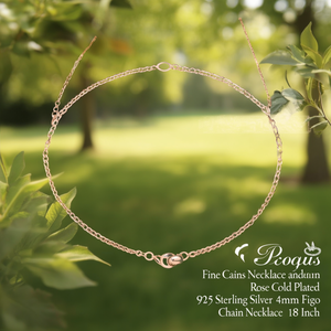 Collar de Cadena Figaro de Plata de Ley 925 Chapado en Oro Rosa de 4 mm y 18 Pulgadas, Regalo Moderno para Mujer - Product Image 3