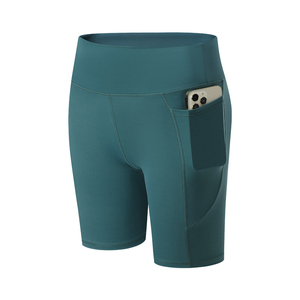 Shorts Deportivos de Cintura Alta para Mujer con Bolsillos, Secado Rápido, Tejido de Spandex y Poliéster, Shorts de Yoga para Entrenamiento, Color Negro Sólido, Corte Regular - Product Image 5
