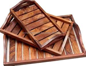 Plateau rectangulaire en bois brun rustique pour le petit-déjeuner au lit, le thé, le café, les boissons, les collations, la cuisine, la salle à manger et le bureau - Product Image 2