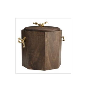 Cubo de hielo de doble pared de madera y metal para bar, hotel, hogar, fiestas, diseño rústico con asas de metal para bebidas en fiestas. - Product Image 5