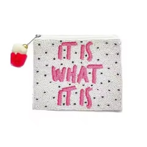 Porte-monnaie en coton perlé CRYSTAL CRAFT Lucky Me, mini format, fait main, style bohème, brodé, avec dragonne, unisexe, motif vert et or - Product Image 6