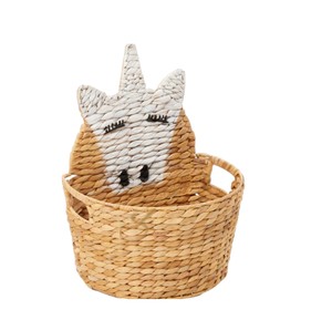 Panier de rangement demi-rond en jacinthe d'eau, motif chat mignon, tressé en forme d'animal, bac de rangement pour jouets, décoration murale à dos plat - Product Image 3