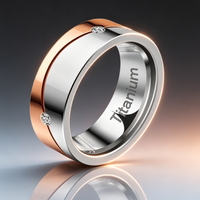 Titanium Ring with Rose Gold Two-Tone and Clear Zirconia Stone,Beveled Wedding Band for Men Women,Wholesale Light Luxury Jewelry