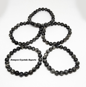 Bracelet extensible en perles de quartz fumé poli, bijoux en cristal, thème amour de forme libre, pierre semi-précieuse - Product Image 3