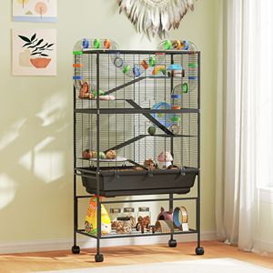 Cage à rongeurs à 5 niveaux avec étagères de rangement, plateau profond, grande roue d'exercice et système de tubes, pour hamsters et autres animaux de compagnie - Product Image 2
