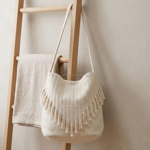 Sac Bohème Chic Moderne Tissé à la Main Blanc Élégant Qualité Supérieure Sac Latéral Bohème avec Pompon Sac de Rangement Été Durable pour Vêtements - Product Image 2