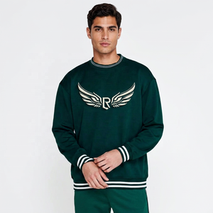 Sudadera de Cuello Redondo para Hombre, Color Verde Oscuro, Corte Holgado, Tejido de Punto, Manga Larga, Informal, para Otoño - Product Image 2