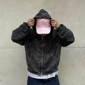 Sudadera con capucha para hombre con cremallera, personalizada, con estampado de leopardo y guepardo, de corte extragrande y holgado, con lavado vintage, estilo streetwear, de tejido grueso, de fabricante - Product Image 4