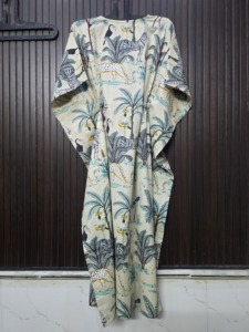 Animal Print Cotton <b>Kaftan</b> V-neck Loose Sleeve Knee-Length Bohemian <b>Summer</b> Dress for Women Casual Wear - Product Image 2