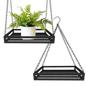 Support de pot de fleurs suspendu en métal avec chaîne, pour balcon, patio, intérieur et extérieur, en fer, finition galvanisée - Product Image 2