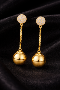 Pendientes de Plata de Ley 925 Chapados en Oro con Bola Colgante y Circonitas, Joyería Nupcial - Product Image 4