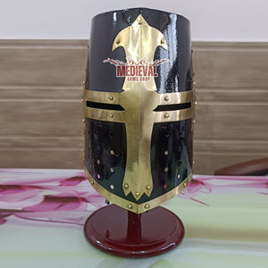 หมวกเหล็กนักรบสีดำลายกางเขนทองเหลือง สำหรับนักรบครูเสด ชุดเกราะสำหรับจัดแสดงและสวมบทบาทสมมติสำหรับผู้ใหญ่ - Product Image 5