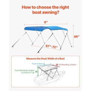Tendalino Bimini per Barche a 3 Archi in Poliestere 600D con Telaio in Lega di Alluminio, Impermeabile, Parasole, Tettuccio per Barche con Vano Portaoggetti - Product Image 5