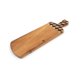Tabla de cortar larga de madera de suar de grado alimenticio con incrustaciones de cáscara de coco en negro y blanco, diseño de ajedrez en marrón claro para cocina y comedor. - Product Image 1