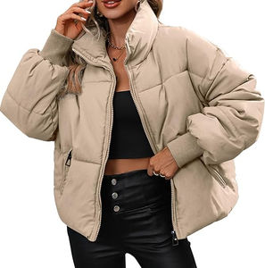 Veste matelassée épaisse à capuche à manches longues pour femmes, imperméable, respirante, logo personnalisable sur le devant, OEM, polyester, coton - Product Image 2