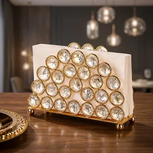 Porte-serviettes en cristal avec cadre en métal doré, support pour papier de soie pour table à manger, comptoir de cuisine, décoration de la maison ou du bureau - Product Image 5