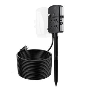 Multipresa da Esterno con Cavo di Prolunga da 15 Metri e Telecomando, Timer Crepuscolare, Palo Impermeabile e Coprimultipresa - Product Image 3