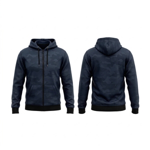 Sweat à capuche zippé rétro américain pour homme, coupe ample, anti-boulochage, en polyester/coton tricoté, couleur unie noir, décontracté, automne - Product Image 2