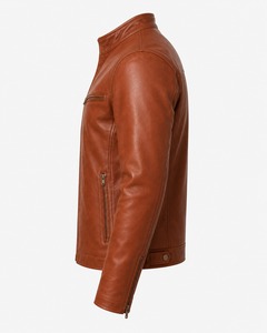 Veste en cuir et toile de qualité supérieure, style motard, fermeture éclair, col rabattu, manches longues, veste décontractée, coupe moderne pour homme - Product Image 4