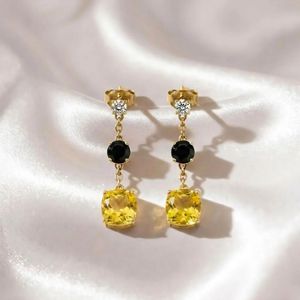 Handmade Cushion Cut Lemon Quartz <b>Earrings</b> With <b>Black</b> Obsidian Drops Minimalist Gemstone Fine <b>Stud</b> <b>Earrings</b> Jewelry - Product Image 5