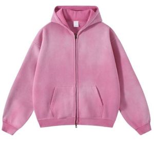 เสื้อฮู้ดซิปผู้ชาย ผ้าถัก 100% คอตตอน ย้อมสีพื้น สำหรับฤดูหนาว - Product Image 4
