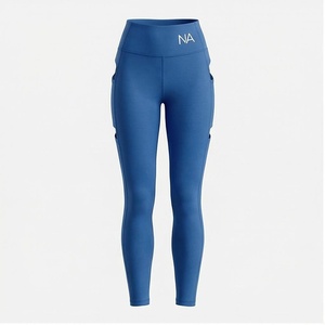 NA High Waist Full Length Yoga <b>Leggings</b> With 3D <b>Pockets</b> Seamless Spandex Nylon Four-Way Stretch Solid Blue Women's Sportswear - Product Image 1