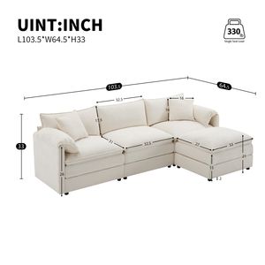 Divano Sezionale Modulare in Ciniglia da 263 cm, a Forma di L, Set Divano Cloud con Seduta Profonda e Ampia, 4 Posti con Doppi Cuscini per Soggiorno - Product Image 2
