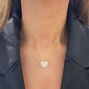 Heart Shape Lab Diamond Necklace 14k <b>Solid</b> <b>Gold</b> Pave Set 18 Inch CVD HPHT Diamond Fine Chain Layering <b>Pendant</b> Minimalist Jewelry - Product Image 2