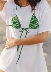 Women's White Crew Neck T-Shirt With Yellow <b>Polka</b> <b>Dot</b> <b>Bikini</b> Applique Casual Short Sleeve Loose Fit Spring Summer Top - Product Image 2