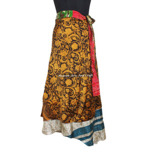 Falda Larga Envolvente de Seda Mágica Reversible de 2 Capas, Estilo Sari Multifuncional, Falda Hippie Envolvente, Estilo Indio Vintage - Product Image 5
