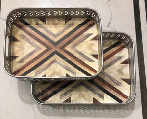 Nouvelle arrivée de plateau de service imprimé en métal doré avec impression mandala multicolore avec tailles personnalisées à des prix abordables par FWE - Product Image 4