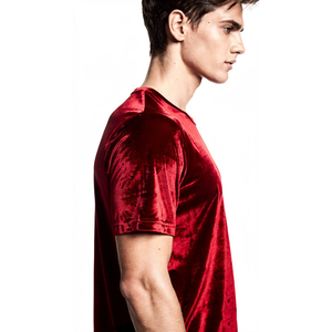 Men's Red Velour T-Shirt Summer Style Long Sleeve Velvet Tee Shirts Men Crew Neck Street Fashion Velvet TShirt Mens - Product Image 4
