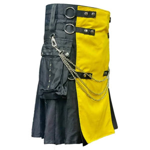 Men's Scottish <b>Black</b> Utility kilt Front <b>Apron</b> Yellow Modern Fashion kilt 2026 - Product Image 2