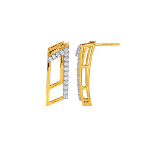 Pendientes de Diamantes Rectangulares Elegantes, Minimalistas, de Oro Amarillo, con Diamantes Redondos Brillantes, para Uso Diario, para Mujer - Product Image 3