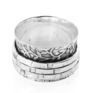 Wholesale Classic 925 Sterling <b>Silver</b> Gemstone <b>Spinner</b> <b>Ring</b> Floral Embossed Wide Band Meditation Anxiety Relief Party Jewelry - Product Image 3