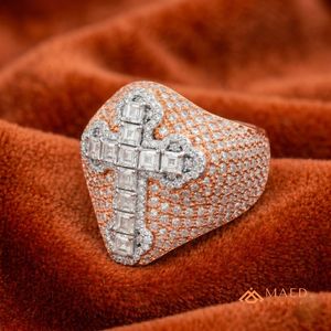 Mens Rose Gold Tone Moissanite Diamond <b>Cross</b> <b>Ring</b> Hip Hop Engagement & Wedding Gift Jewelry Modern Wear - Product Image 2
