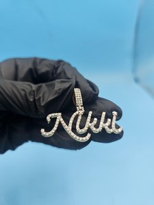 Pendentif personnalisé en lettres cursives Hip Hop, moissanite, argent 925, fait main, bijoux fins pour fêtes, pendentifs et breloques - Product Image 1