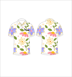Polo à fleurs violet, rose et jaune, imprimé floral lumineux, manches courtes, décontracté d'été, vue avant et arrière - Product Image 5