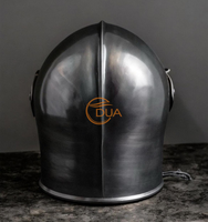 Casco de Caballero Medieval con Visera, Barbuta, de Hierro Pulido de Calibre 18, para Usar, Armadura Templaria de Cruzado para Navidad y Reenactamiento