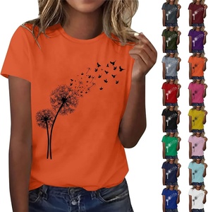 Camiseta de Verano para Mujer, Corte Ajustado, 100% Algodón, Cuello Redondo, Manga Corta, Casual, Color Granate, con Estampado Gráfico de Mariposas - Product Image 3