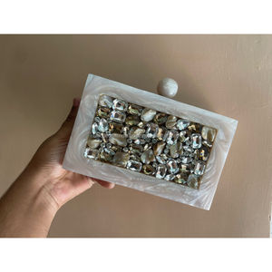 Elegant <b>Green</b> Resin <b>Clutch</b> <b>Bag</b> with Gemstone and Crystal Embellishment <b>for</b> Party and <b>Wedding</b> Occasions - Product Image 4