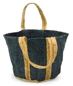 Sac fourre-tout bohème en jute pour femme, noir et beige unis, ouvert, avec poignée d'épaule, écologique, pour la plage et l'usage quotidien estival - Product Image 3