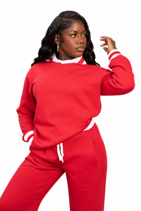 Conjunto Deportivo de 2 Piezas para Mujer, Color Rojo, con Cuello Peter Pan y Bolsillos, Ropa Deportiva Informal, Manga Larga, Corte Holgado, para Todas las Temporadas - Product Image 3