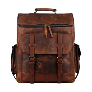 High Quality 100% Pure Buffalo Leather Multipurpose Travel Office Backpack Laptop Bag Collage Bag Business Bag for Men and Women