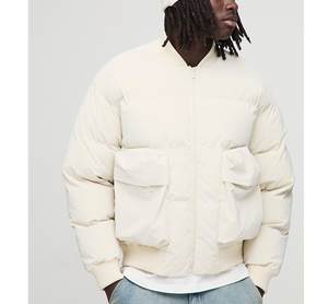Veste matelassée décontractée en coton tricoté imperméable et écologique avec poches cargo pour homme – Doudoune blanche tendance - Product Image 1