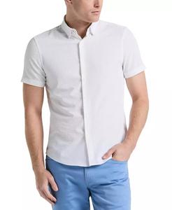 Camicia da uomo Slim elasticizzata tinta unita con bottoni Seersucker | Perry Ellis - Product Image 1