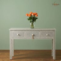 Table console moderne en nacre incrustée faite à la main, table d'entrée, table d'appoint ottoman avec tiroirs pour salon, villa, chambre à coucher