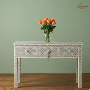 Handmade Mother of Pearl Inlay <b>Console</b> <b>Table</b> Modern Entryway <b>Desk</b> Ottoman Side <b>Table</b> with Drawers for Living Room Villa Bedroom - Product Image 1