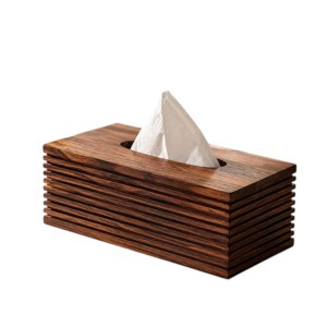 Boîte à mouchoirs rectangulaire en bois bicolore, distributeur de mouchoirs |   Boîte de rangement pour serviettes en bois massif moderne - Product Image 4