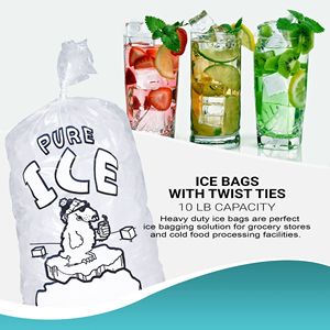 Pack 1000 Ours Polaire Imprimé 12x20 Wicket Ice Bags 1.5 Mil Epaisseur 10 Lbs 'Pure Ice' Sans BPA Food Grade Safe Plastic Wickets - Product Image 5